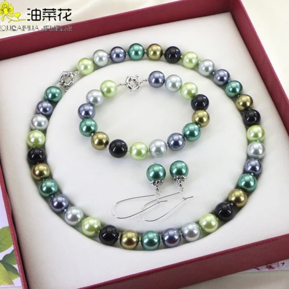 12mm Natural Multicolor Seashell Round Beads Necklace Chain Bracelet Set Girls - Picture 3 of 16